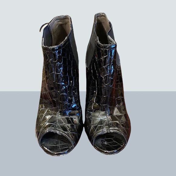 Michael  Kors Black Croc Heels Ankle Booties 6 - Picture 3 of 5